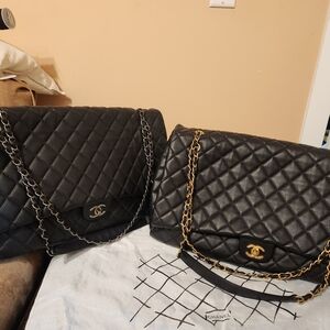 CC  Black Quilted XXL Caviar Leather Travel Bags In Gold Or Silver H.w